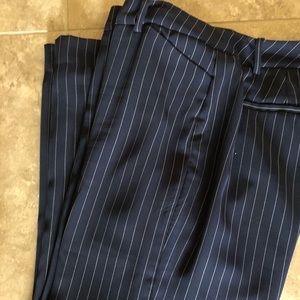 Navy blue pinstripe wide leg pants